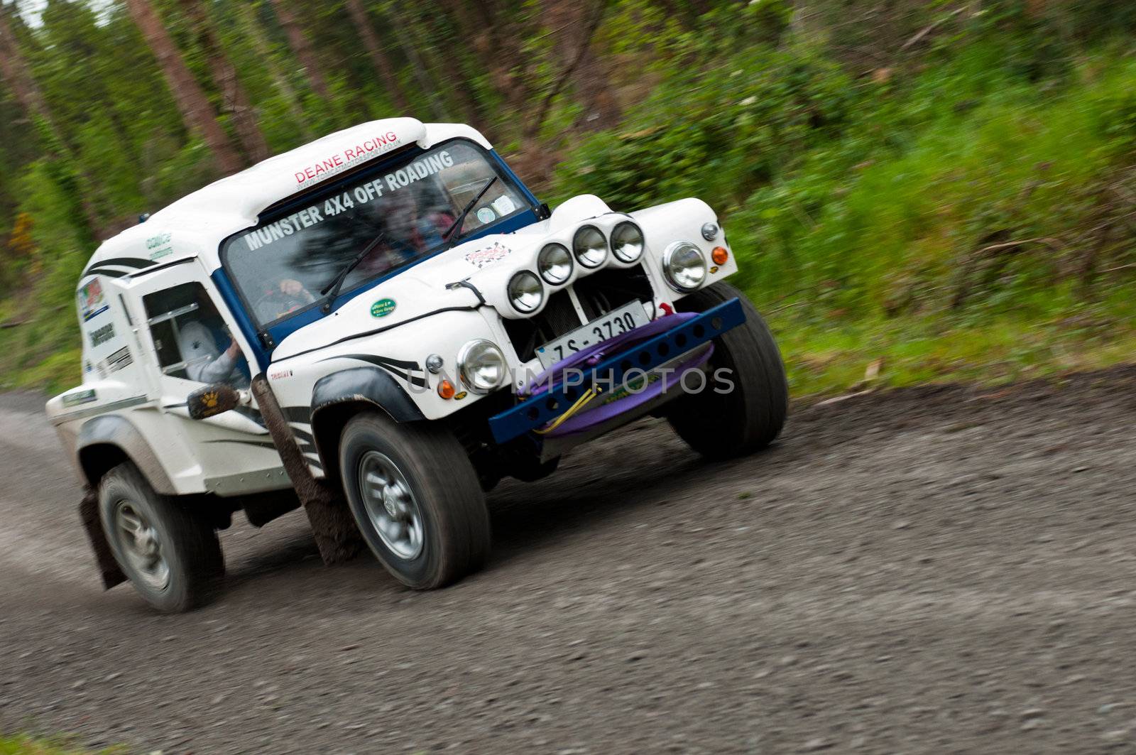 MALLOW, IRELAND - MAY 19: unidentified driver on Land Rover Tomcat at the Jim Walsh Cork Forest Rally on May 19, 2012 in Mallow, Ireland. 4th round of the Valvoline National Forest Rally Championship.