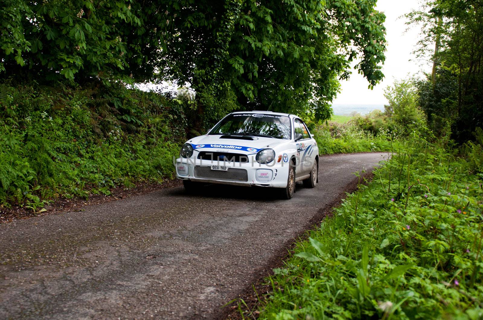 MALLOW, IRELAND - MAY 19: J. Connors driving Subaru Impreza at the Jim Walsh Cork Forest Rally on May 19, 2012 in Mallow, Ireland. 4th round of the Valvoline National Forest Rally Championship.