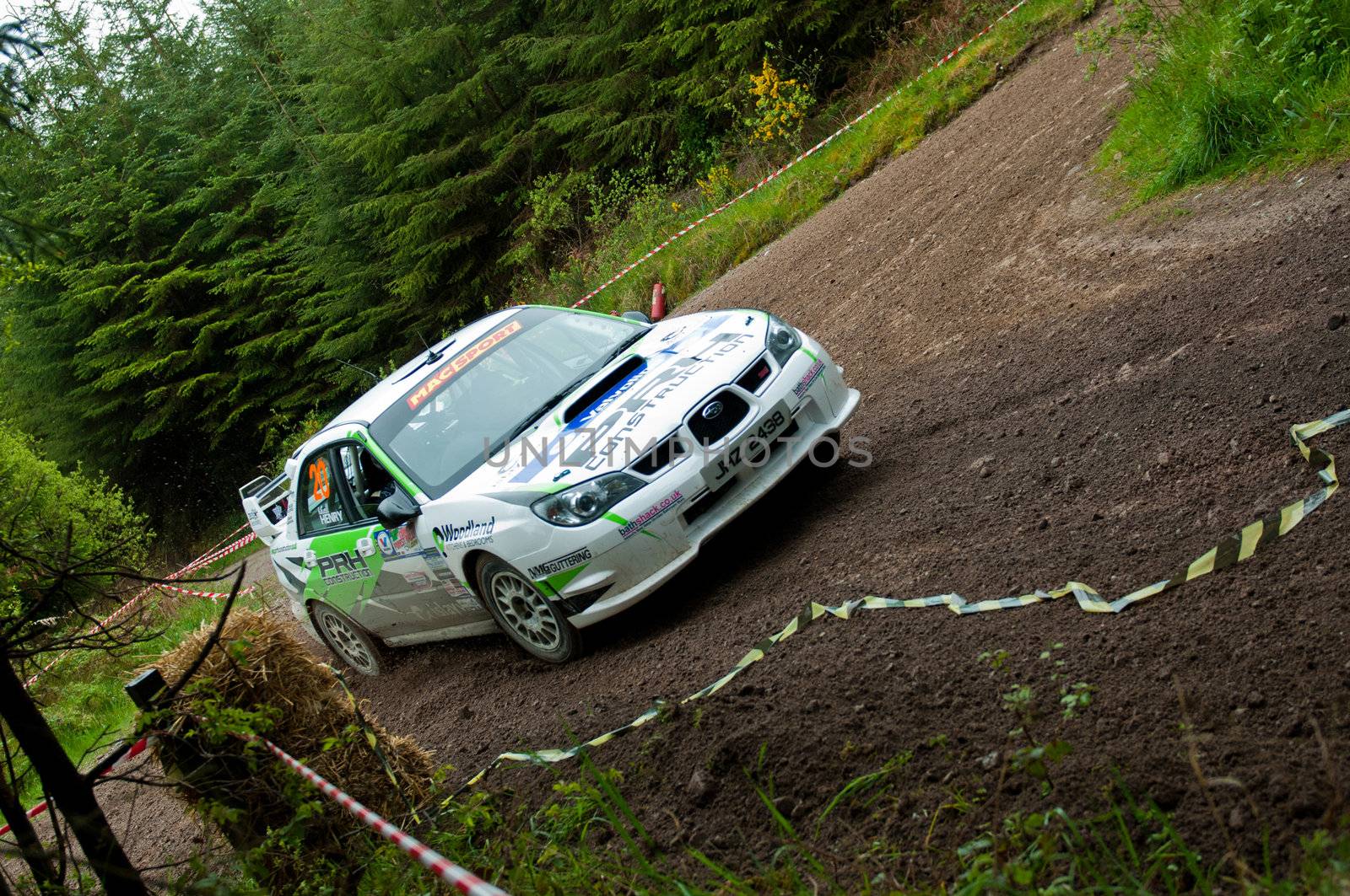 MALLOW, IRELAND - MAY 19: N. Henry driving Subaru Impreza at the Jim Walsh Cork Forest Rally on May 19, 2012 in Mallow, Ireland. 4th round of the Valvoline National Forest Rally Championship.