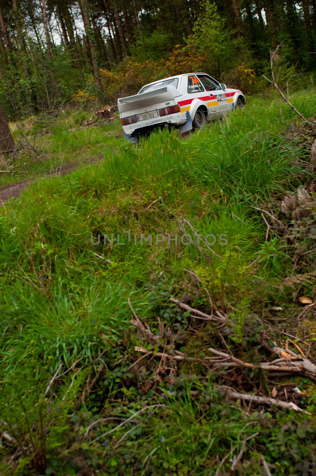 MALLOW, IRELAND - MAY 19: M. Sheedy driving Ford Escort at the Jim Walsh Cork Forest Rally on May 19, 2012 in Mallow, Ireland. 4th round of the Valvoline National Forest Rally Championship.