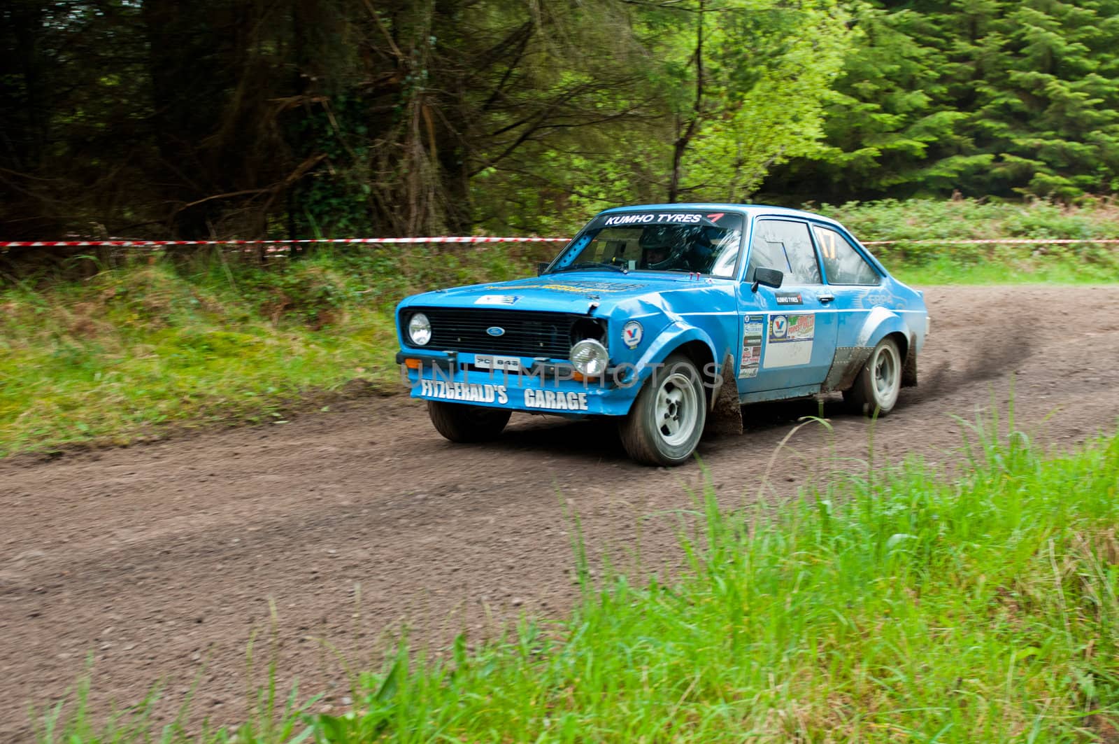 MALLOW, IRELAND - MAY 19: P. Fitzgerald driving Ford Escort at the Jim Walsh Cork Forest Rally on May 19, 2012 in Mallow, Ireland. 4th round of the Valvoline National Forest Rally Championship.