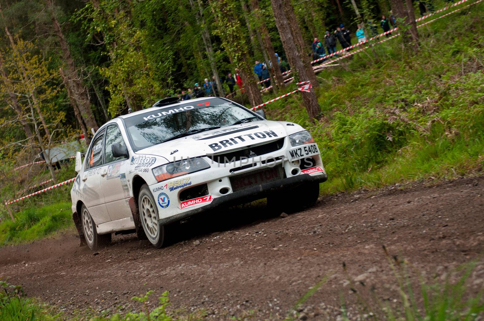 MALLOW, IRELAND - MAY 19: C. Britton driving Subaru Impreza at the Jim Walsh Cork Forest Rally on May 19, 2012 in Mallow, Ireland. 4th round of the Valvoline National Forest Rally Championship.