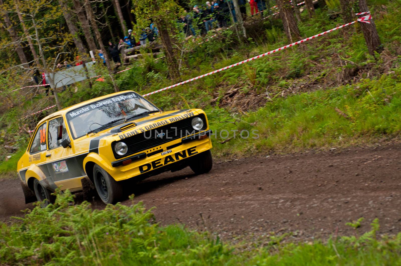 MALLOW, IRELAND - MAY 19: J. Deane driving Ford Escort at the Jim Walsh Cork Forest Rally on May 19, 2012 in Mallow, Ireland. 4th round of the Valvoline National Forest Rally Championship.