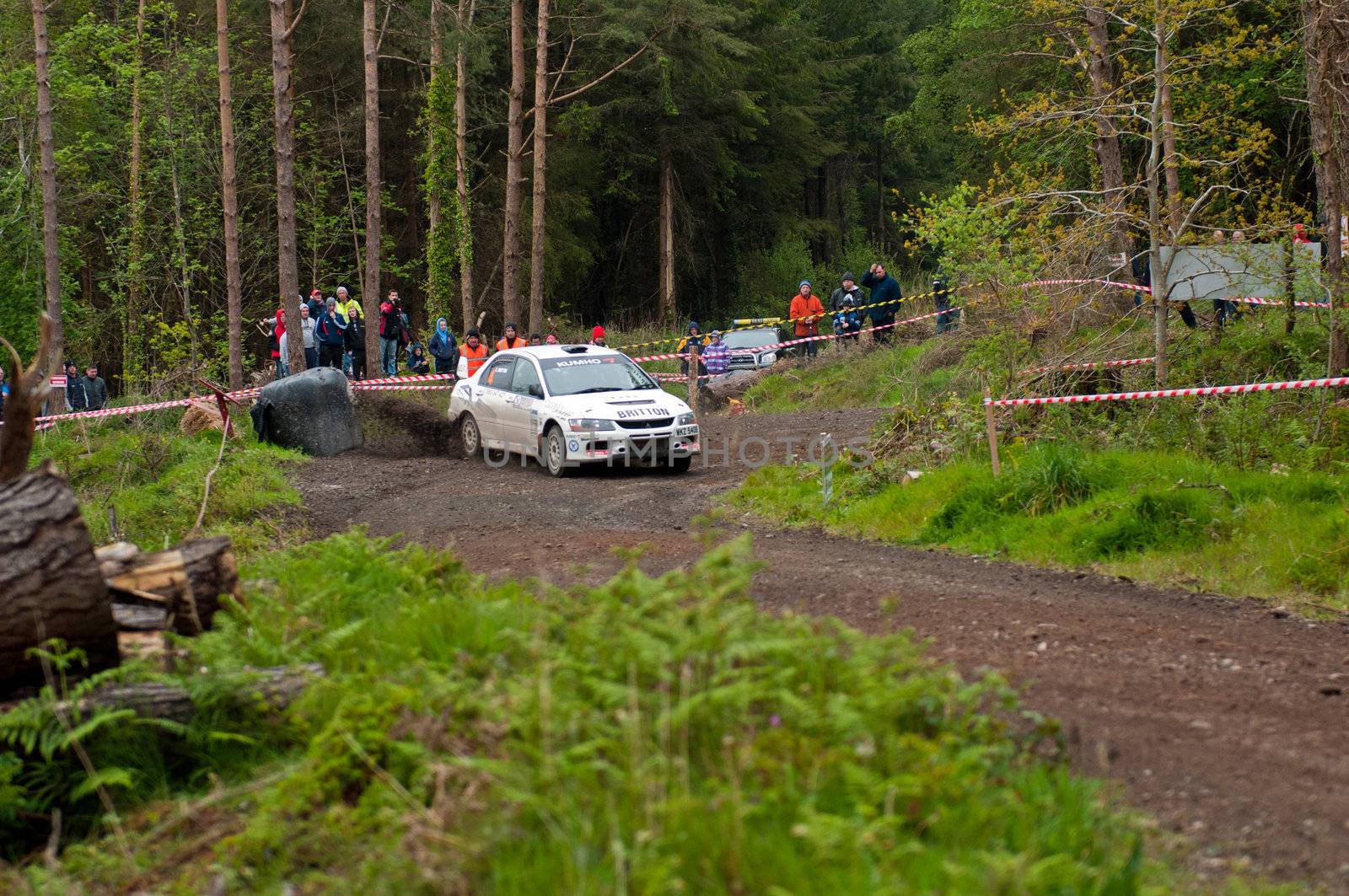 MALLOW, IRELAND - MAY 19: C. Britton driving Subaru Impreza at the Jim Walsh Cork Forest Rally on May 19, 2012 in Mallow, Ireland. 4th round of the Valvoline National Forest Rally Championship.