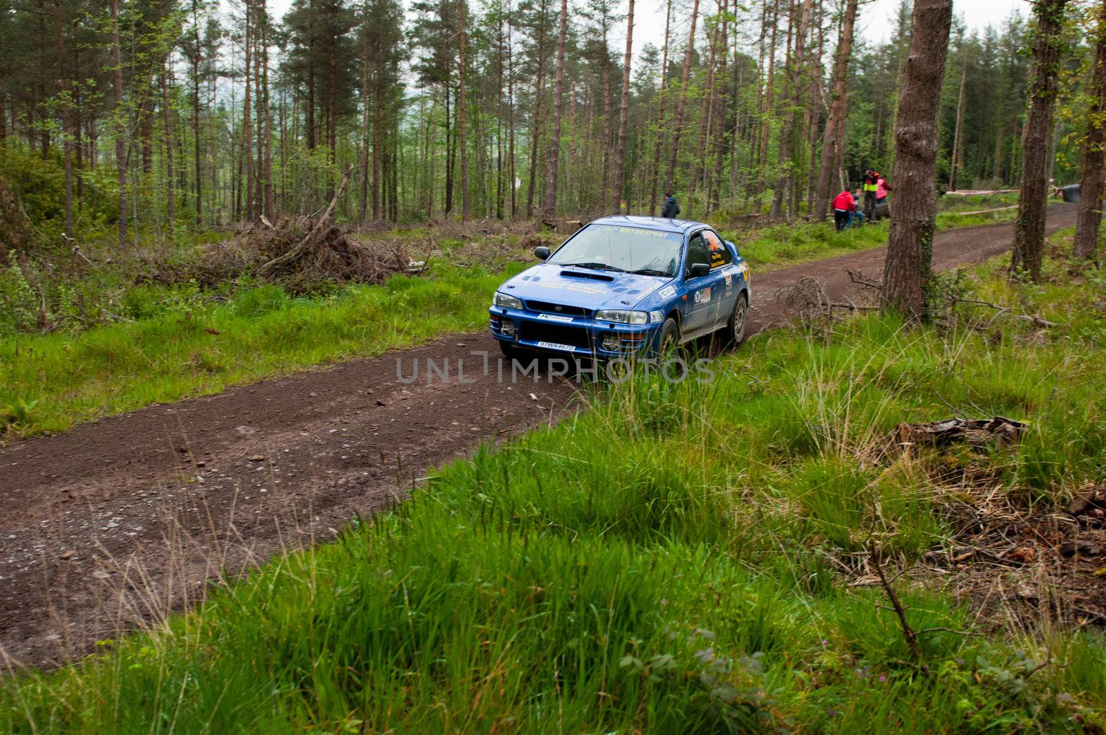 MALLOW, IRELAND - MAY 19: D. Creedon driving Subaru Impreza at the Jim Walsh Cork Forest Rally on May 19, 2012 in Mallow, Ireland. 4th round of the Valvoline National Forest Rally Championship.