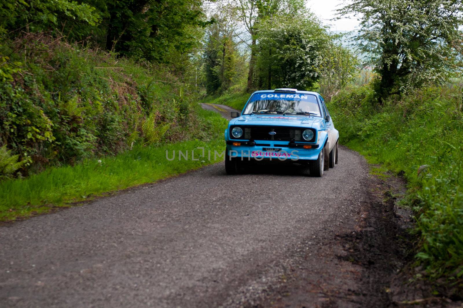 MALLOW, IRELAND - MAY 19: J. Coleman driving Ford Escort at the Jim Walsh Cork Forest Rally on May 19, 2012 in Mallow, Ireland. 4th round of the Valvoline National Forest Rally Championship.