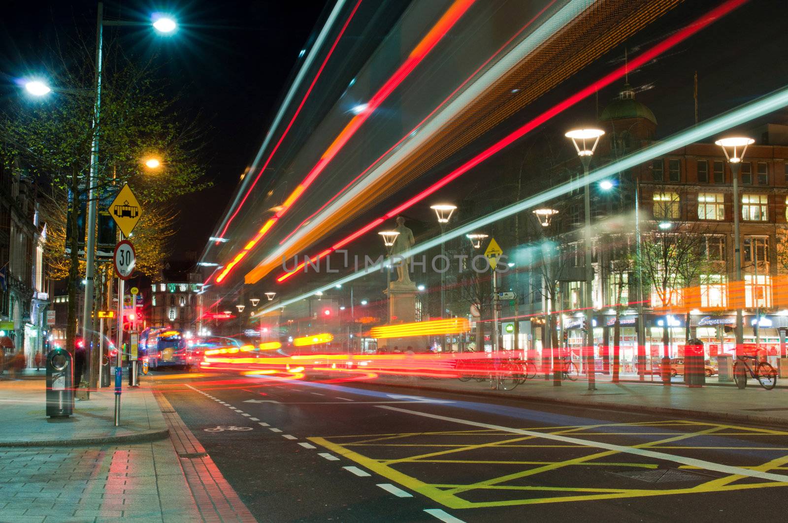 DUBLIN, IRELAND - MARCH 27: stunning nightscene at the famous O'Connell Street in Dublin on March 27, 2012 in Dublin, Ireland. Dublin is the capital of Ireland, attracting over 4.5 million visitors per year.