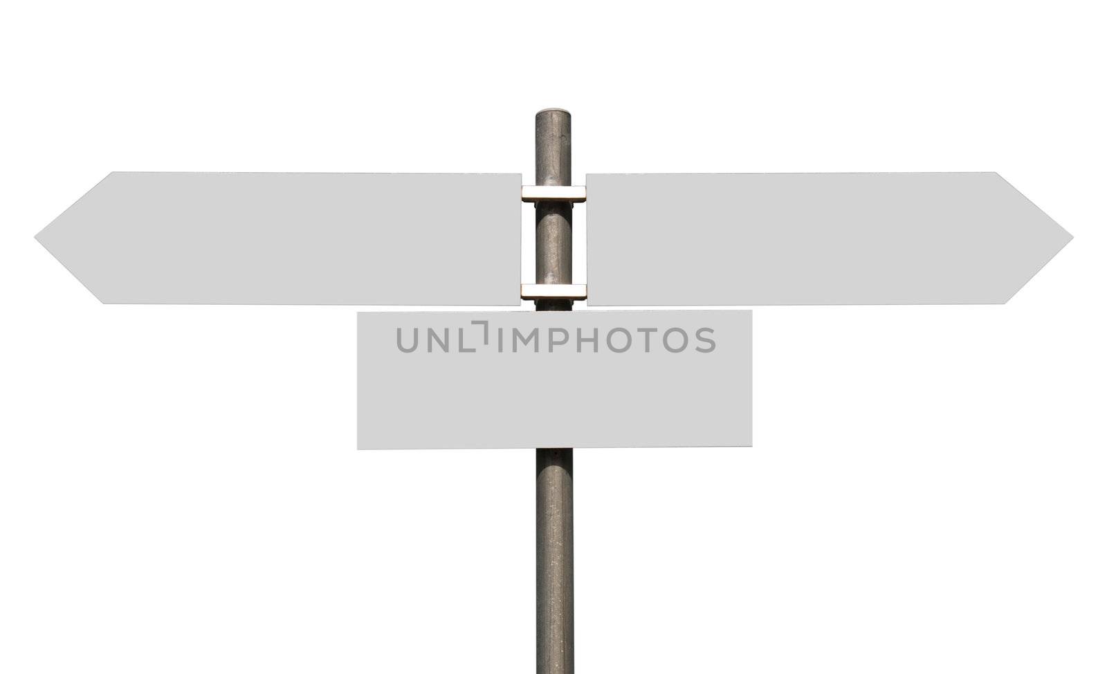 empty multidirectional sign isolated on white background (boards isolated on grey)