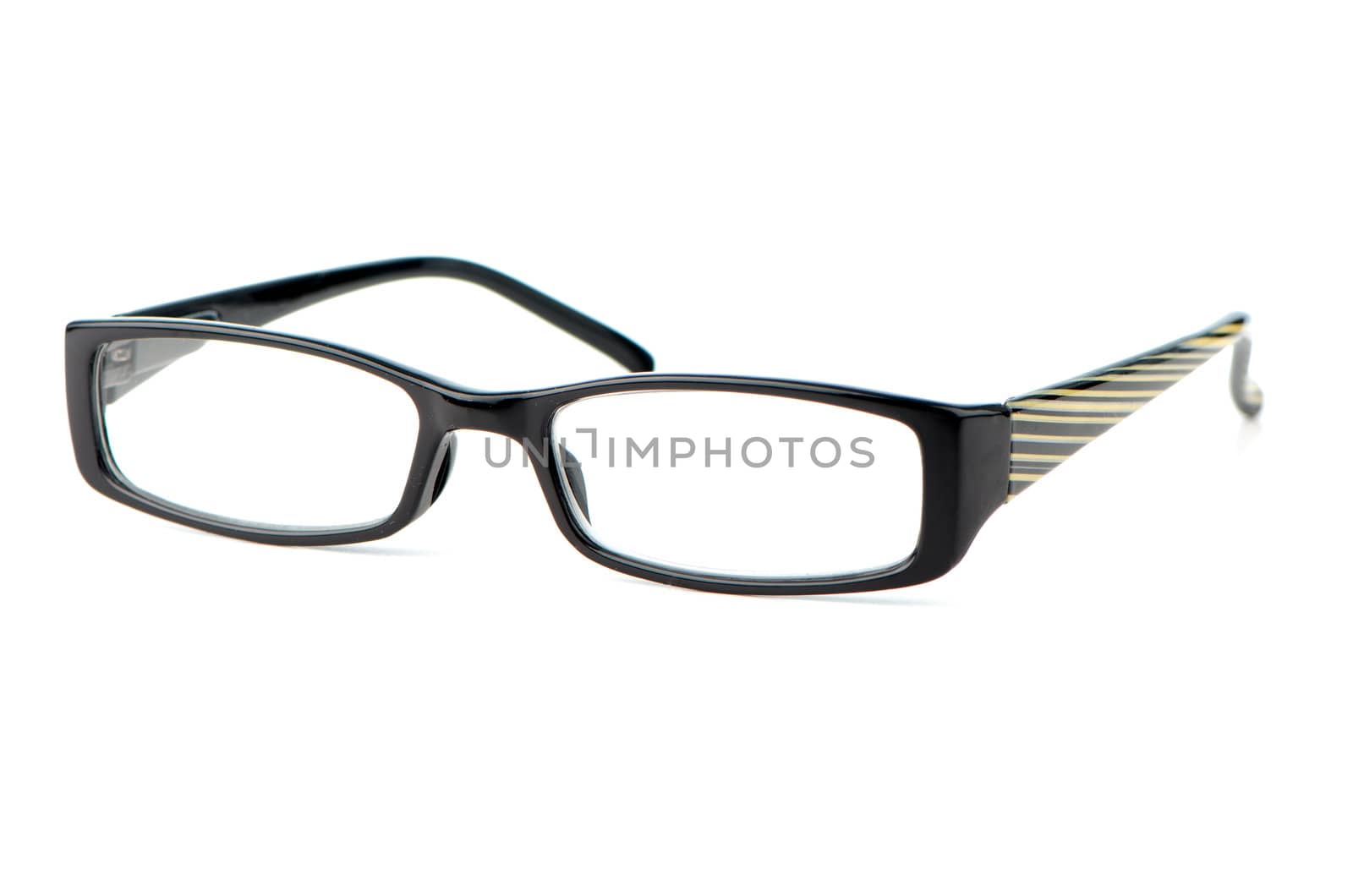 Black eyeglasses on white background.