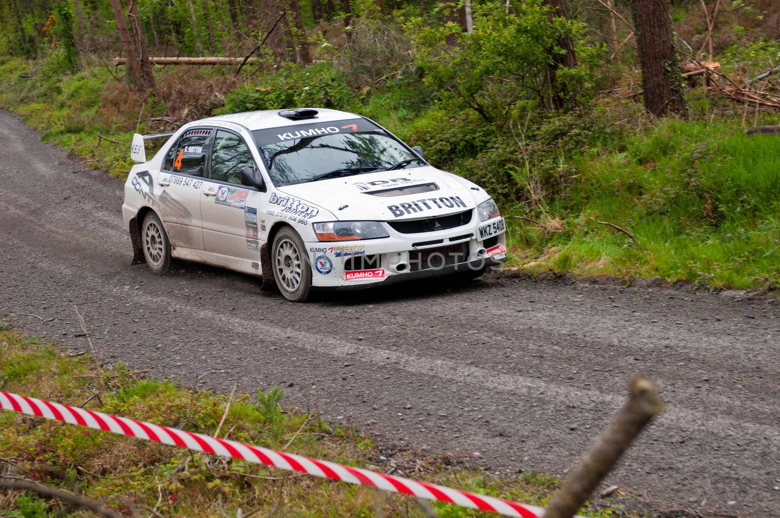 MALLOW, IRELAND - MAY 19: C. Britton driving Subaru Impreza at the Jim Walsh Cork Forest Rally on May 19, 2012 in Mallow, Ireland. 4th round of the Valvoline National Forest Rally Championship.