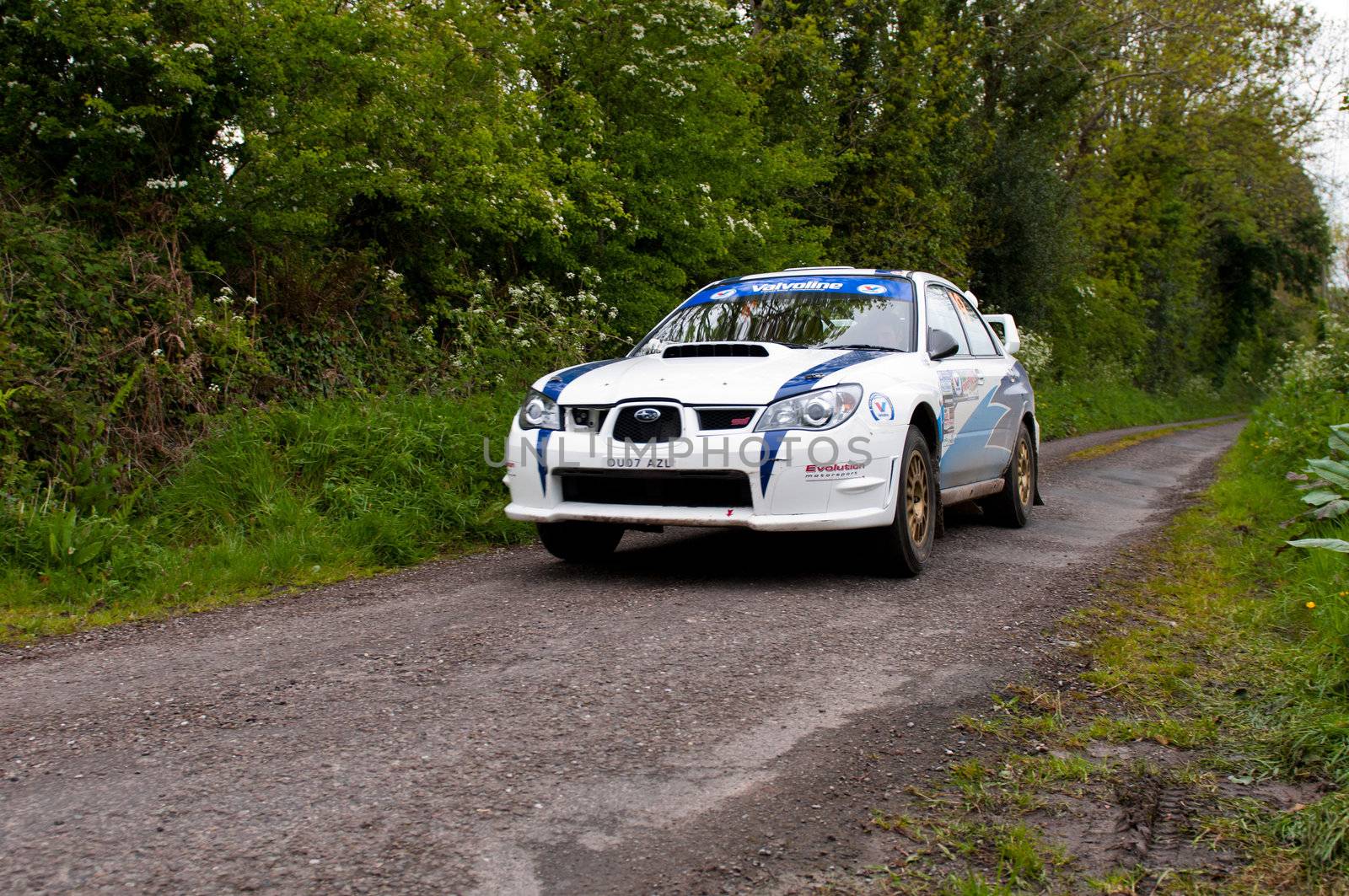 MALLOW, IRELAND - MAY 19: S. Cullen driving Subaru Impreza at the Jim Walsh Cork Forest Rally on May 19, 2012 in Mallow, Ireland. 4th round of the Valvoline National Forest Rally Championship.