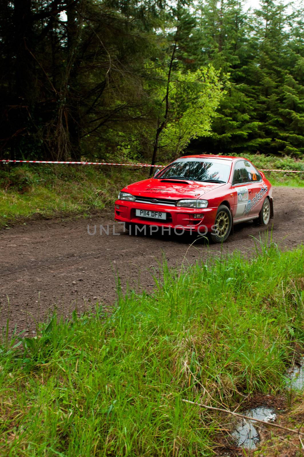MALLOW, IRELAND - MAY 19: I. Chadwick driving Subaru Impreza at the Jim Walsh Cork Forest Rally on May 19, 2012 in Mallow, Ireland. 4th round of the Valvoline National Forest Rally Championship.