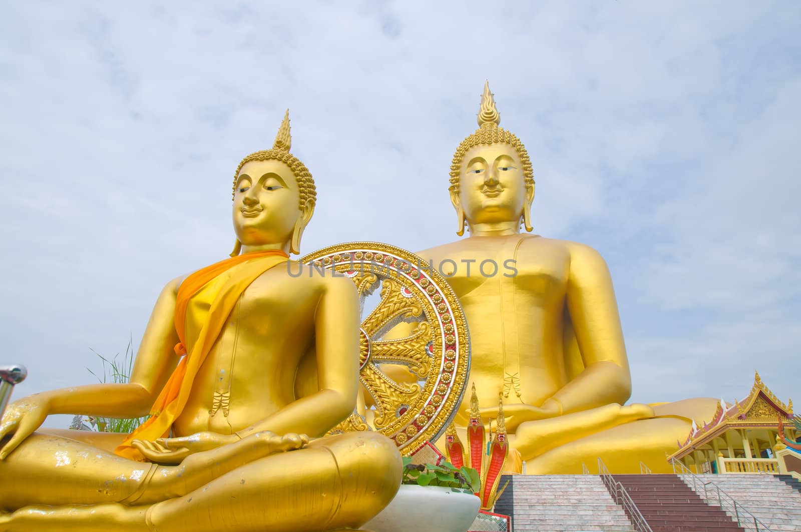 Golden Buddha statue at Wat Muang temple in Angthong, Thailand by swingvoodoo