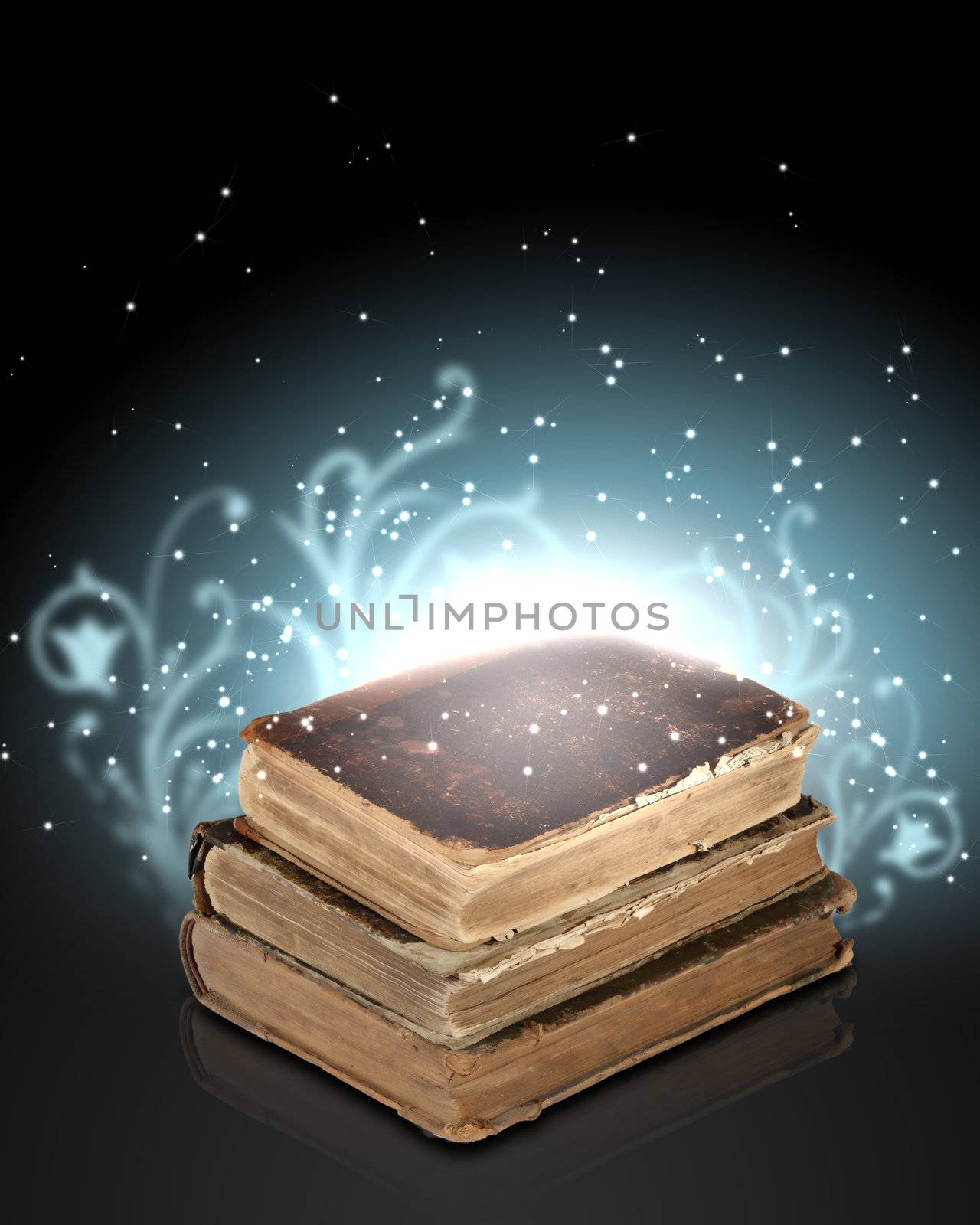 Magic book with light coming from inside it