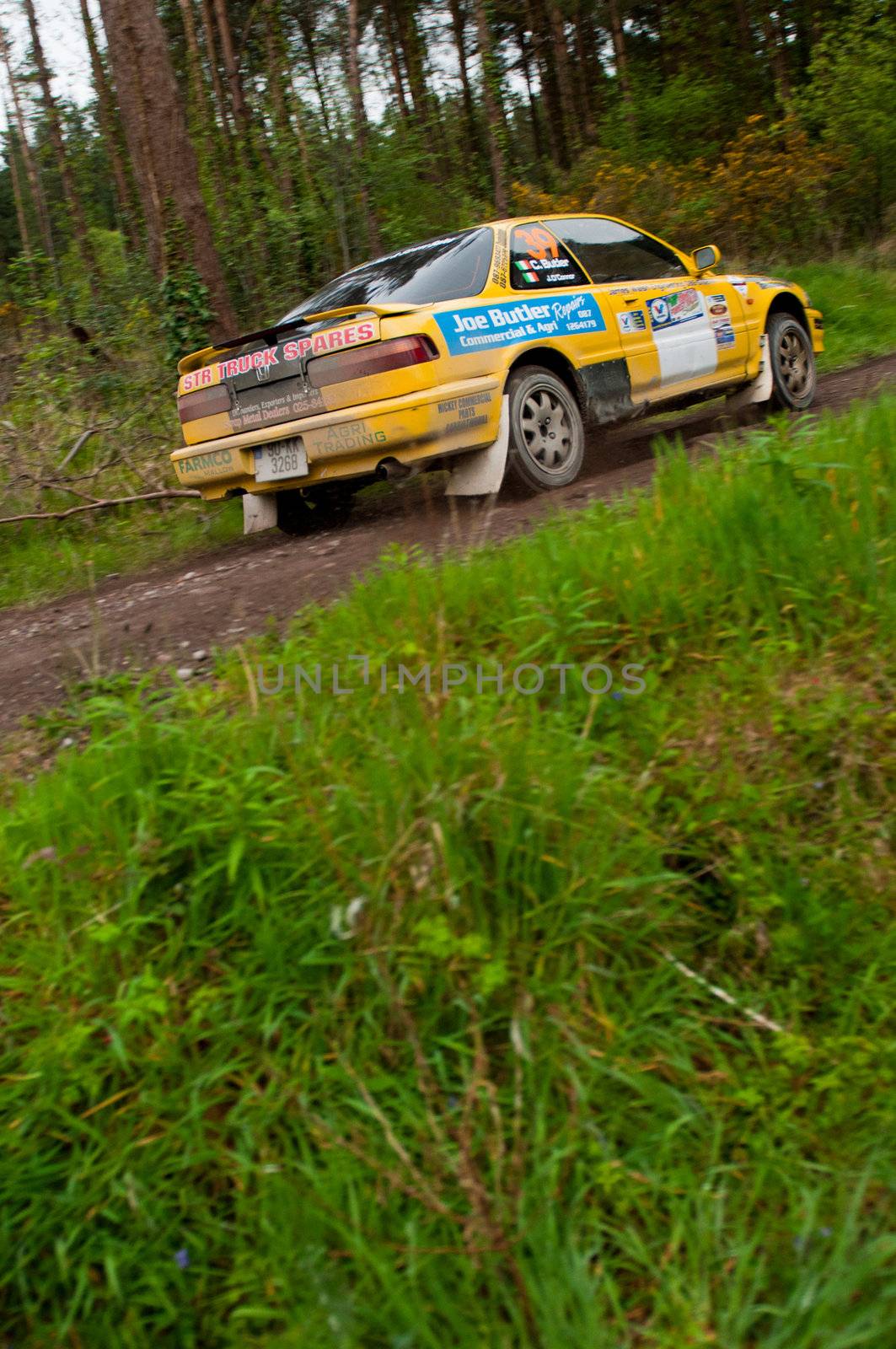 MALLOW, IRELAND - MAY 19: C. Butler driving Honda Integra at the Jim Walsh Cork Forest Rally on May 19, 2012 in Mallow, Ireland. 4th round of the Valvoline National Forest Rally Championship.