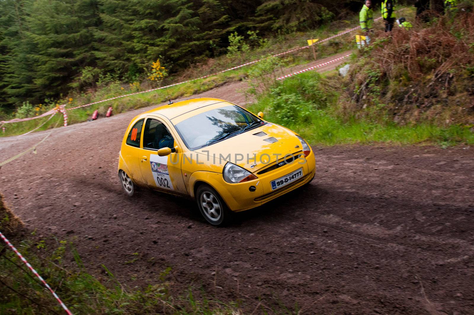 MALLOW, IRELAND - MAY 19: unidentified driver on Ford Ka at the Jim Walsh Cork Forest Rally on May 19, 2012 in Mallow, Ireland. 4th round of the Valvoline National Forest Rally Championship.