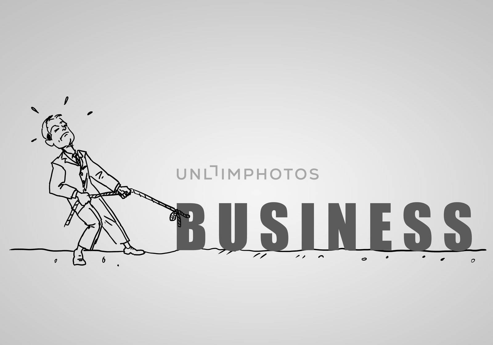 Drawing of a businessman and letters of the word business