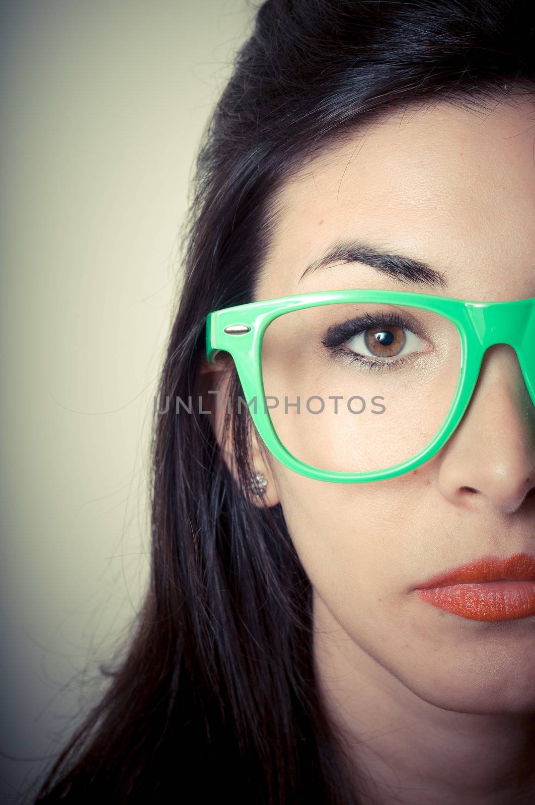 beautiful fashion hipster girl on gray background