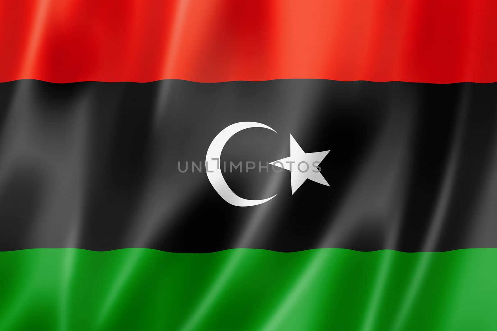 Libya flag, three dimensional render, satin texture