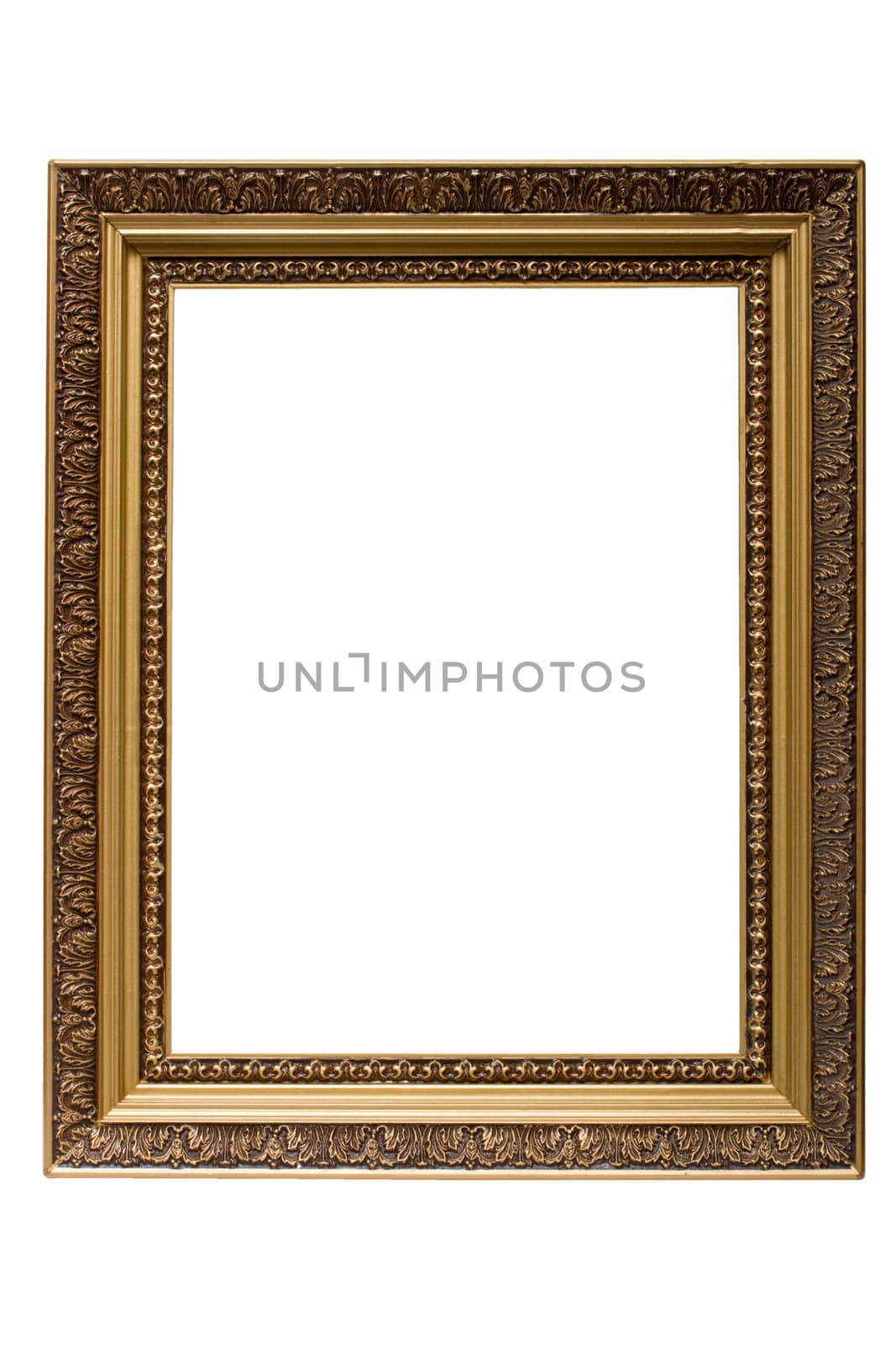 Empty gold plated wooden picture frame isolated by dimol