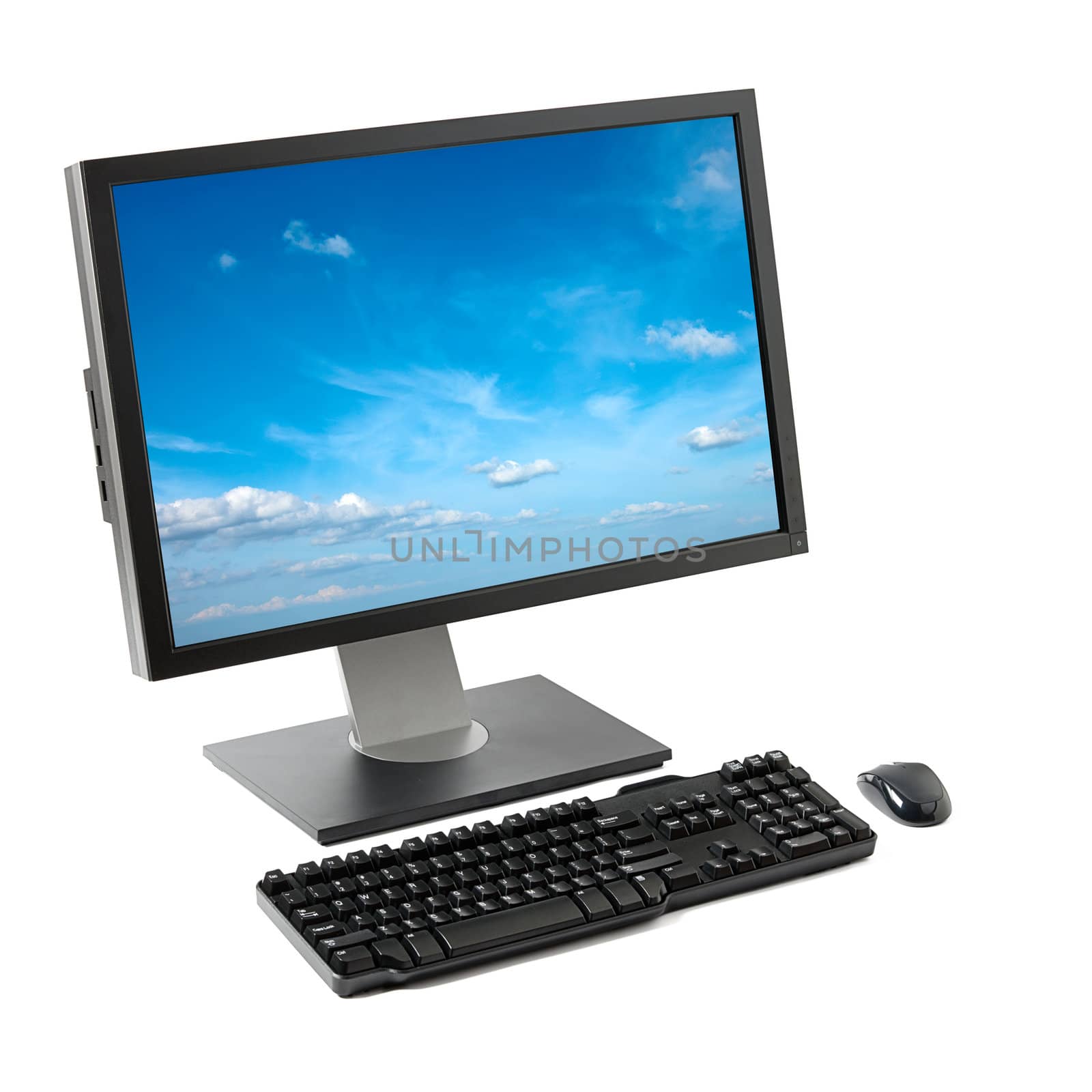 Computer workstation ( monitor, keyboard, mouse) isolated on white background