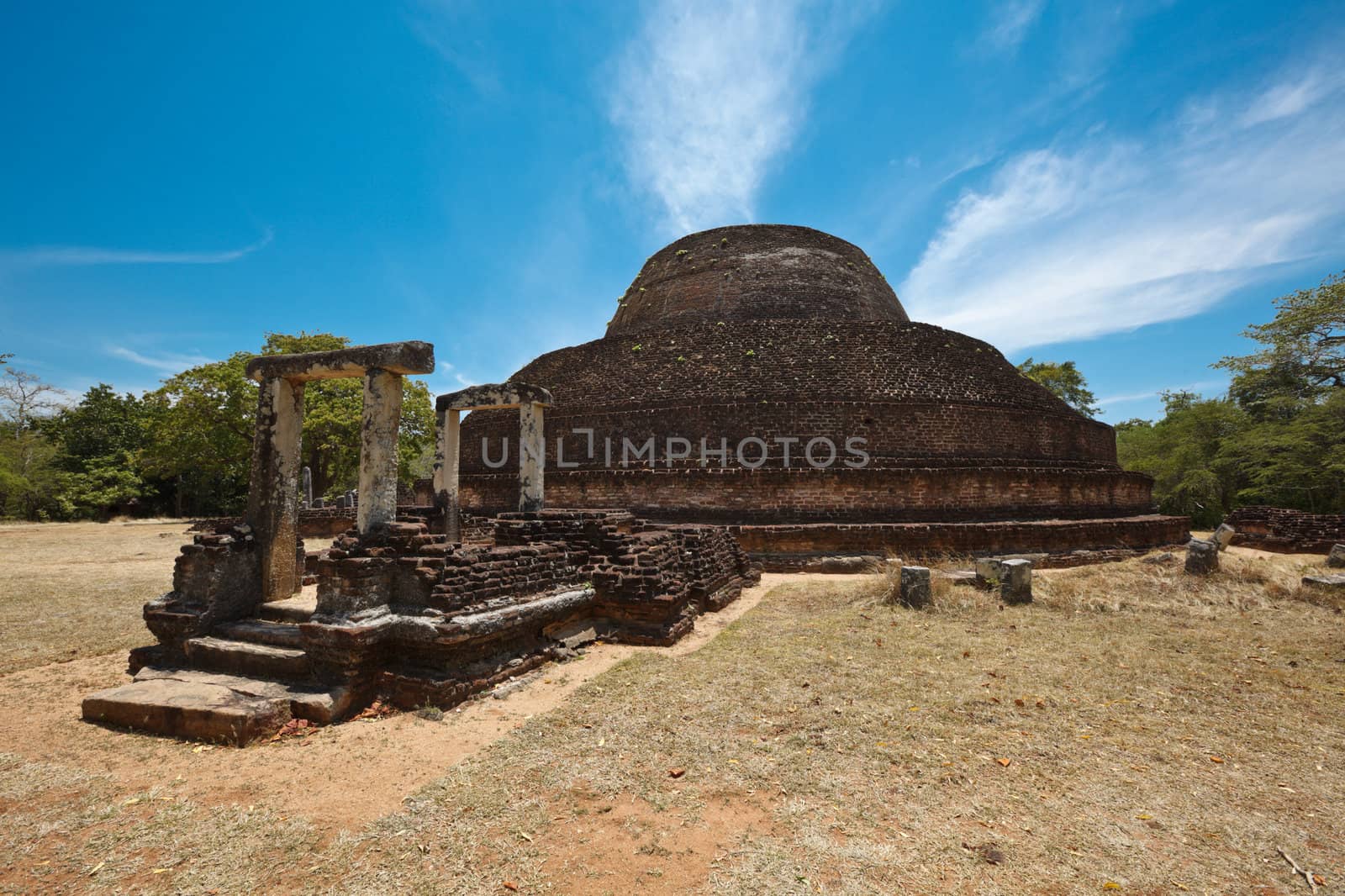 Ancient Buddhist dagoba (stupe) Pabula Vihara. Ancient city of Pollonaruwa, Sri Lanka