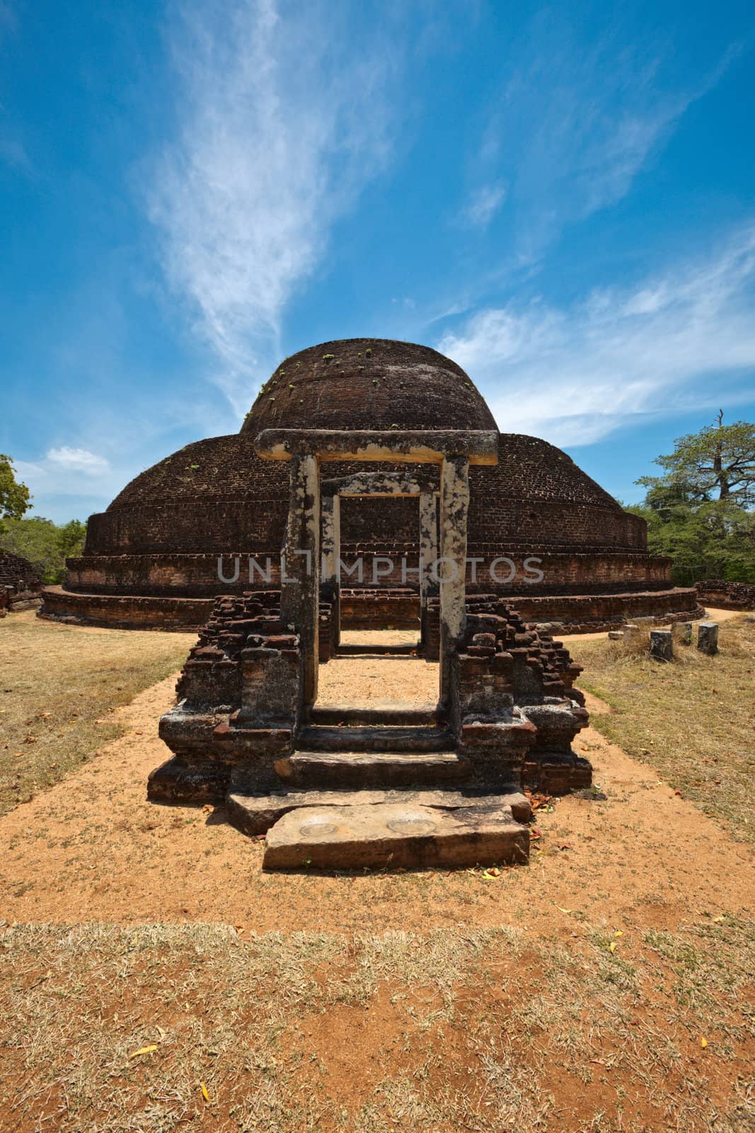 Ancient Buddhist dagoba (stupe) Pabula Vihara. Ancient city of Pollonaruwa, Sri Lanka