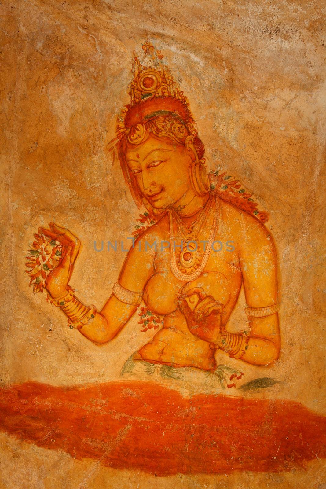 Ancient famous wall paintings (frescoes) at Sigirya, Sri Lanka