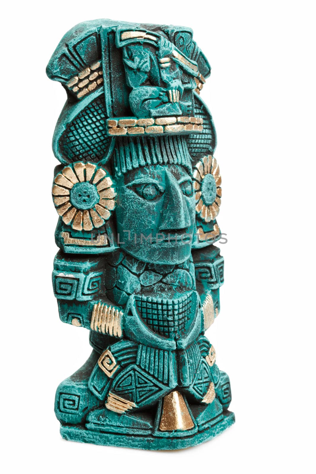 Mayan deity statue from Mexico isolated on white background