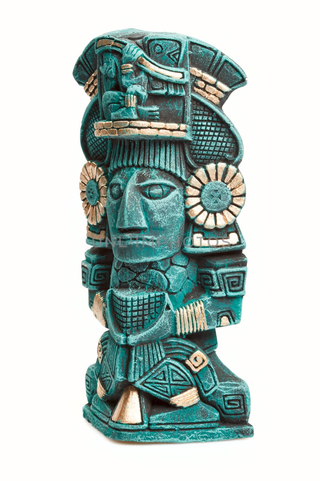 Mayan god statue from Mexico isolated on white background