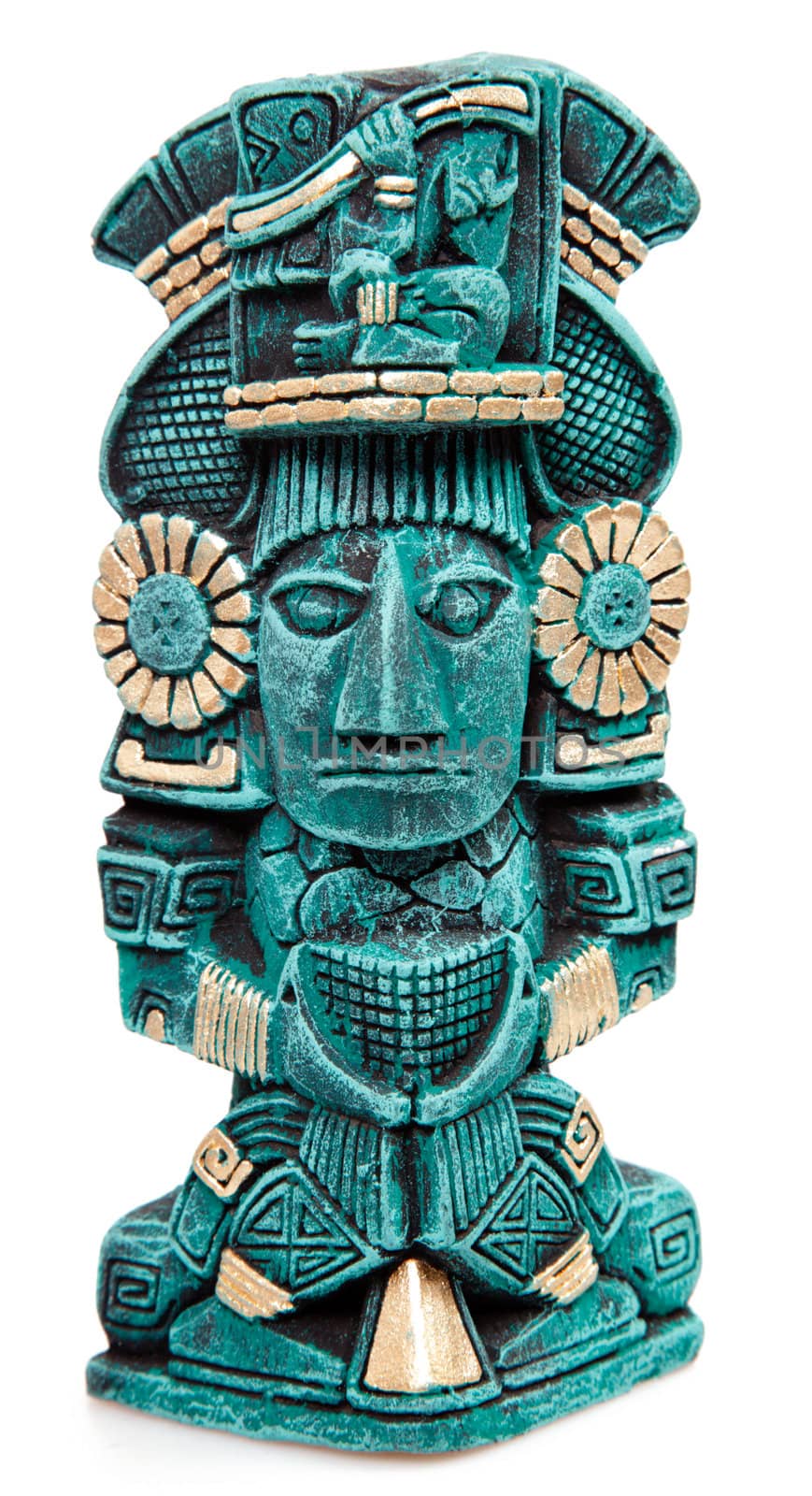 Mayan god statue from Mexico isolated on white background