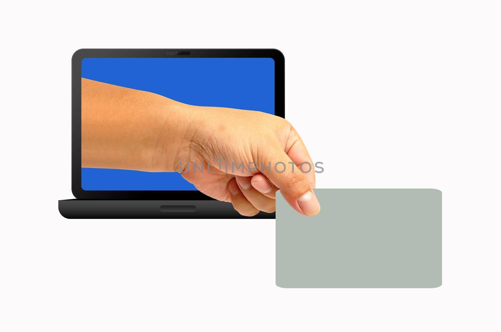 Laptop and hand of the businessman with Blank paper