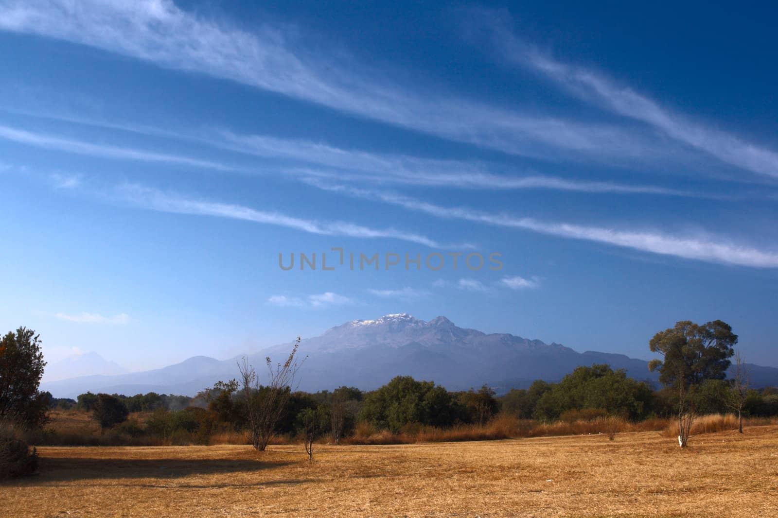 Popocatepetl  volcano and blue sky in Mexico