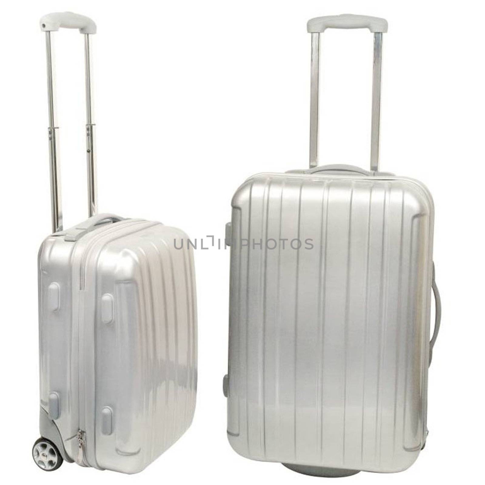 Silver suitcases with wheels by Baltus