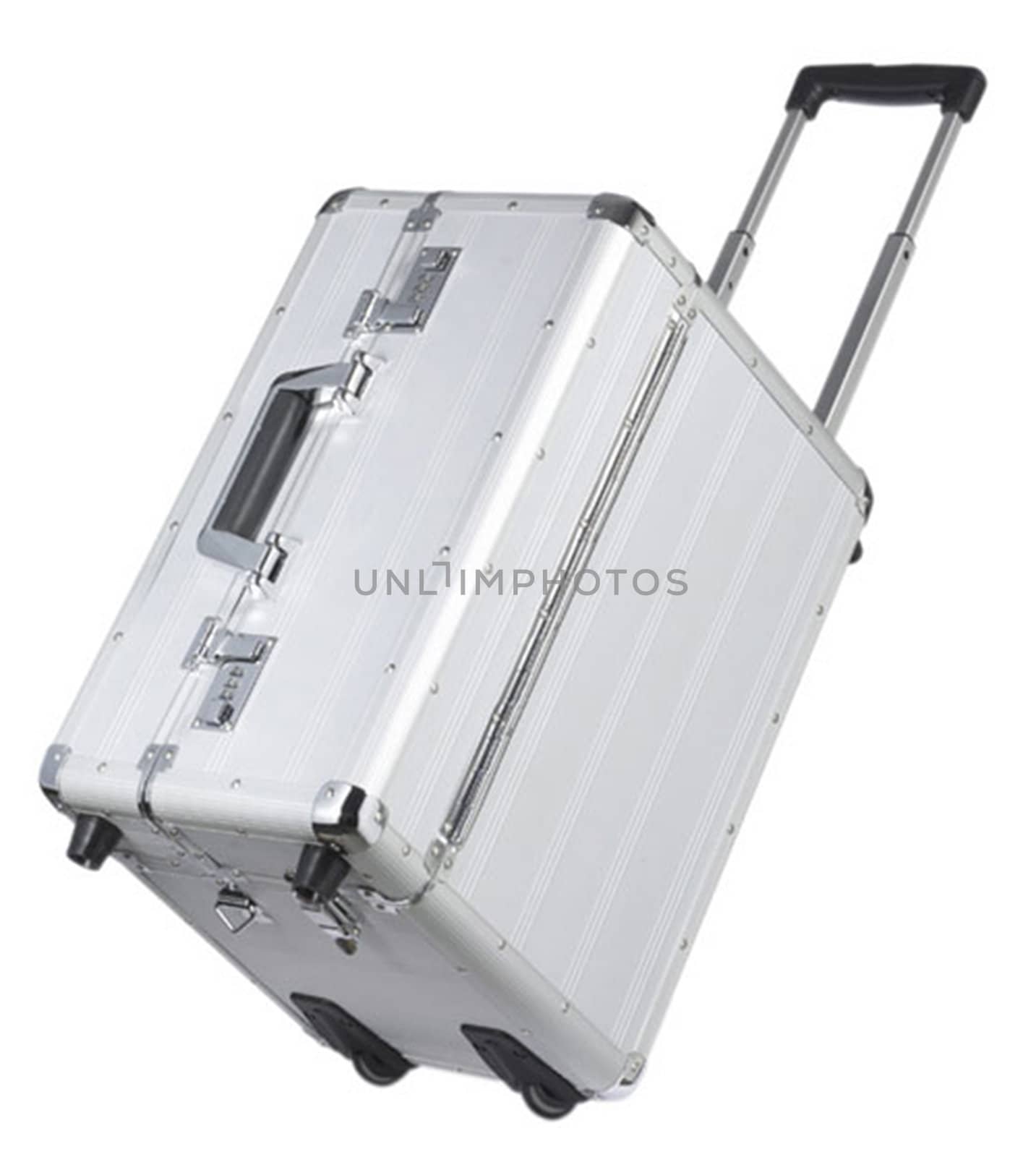 Silver suitcase with wheels by Baltus