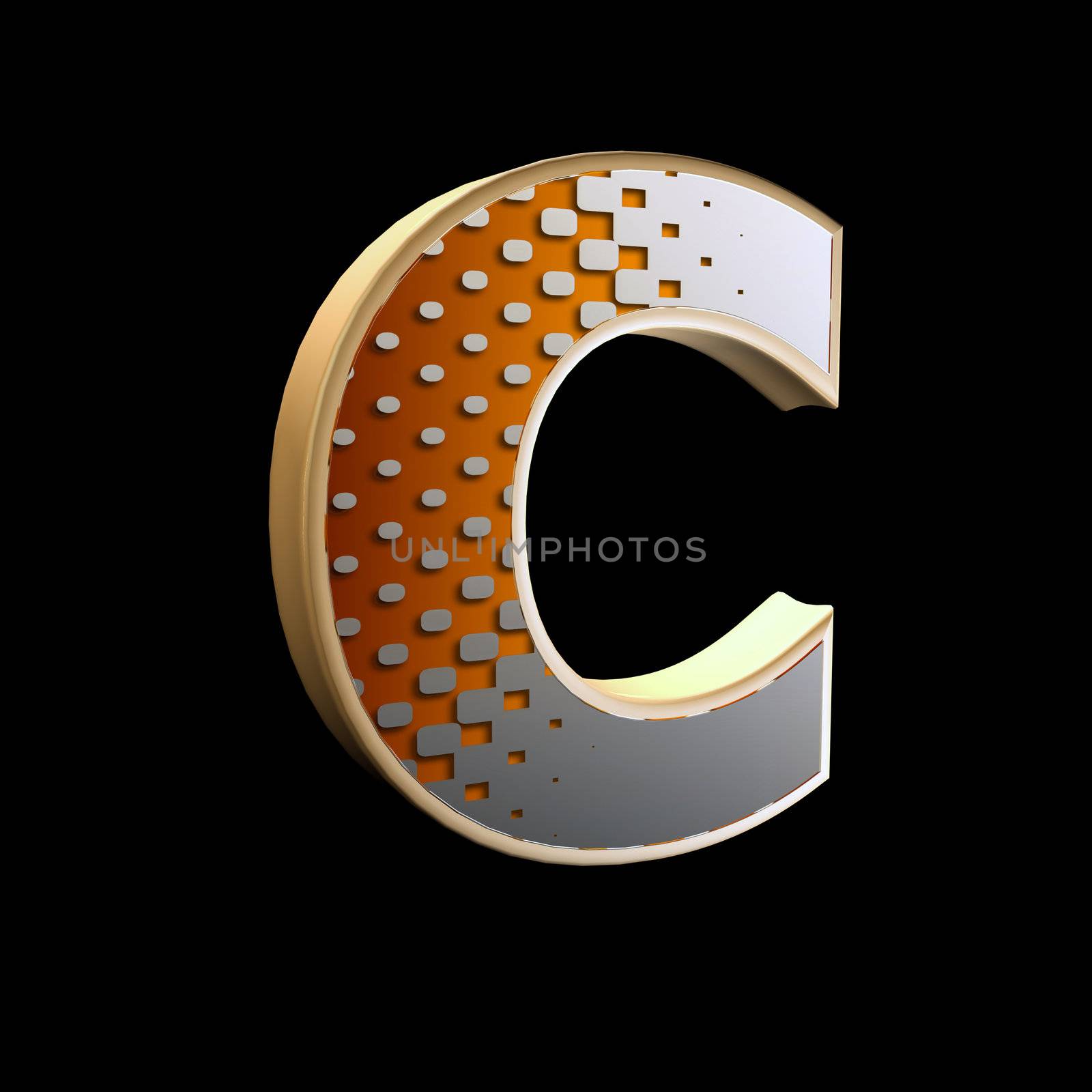 3d abstract letter with modern halftone pattern - C