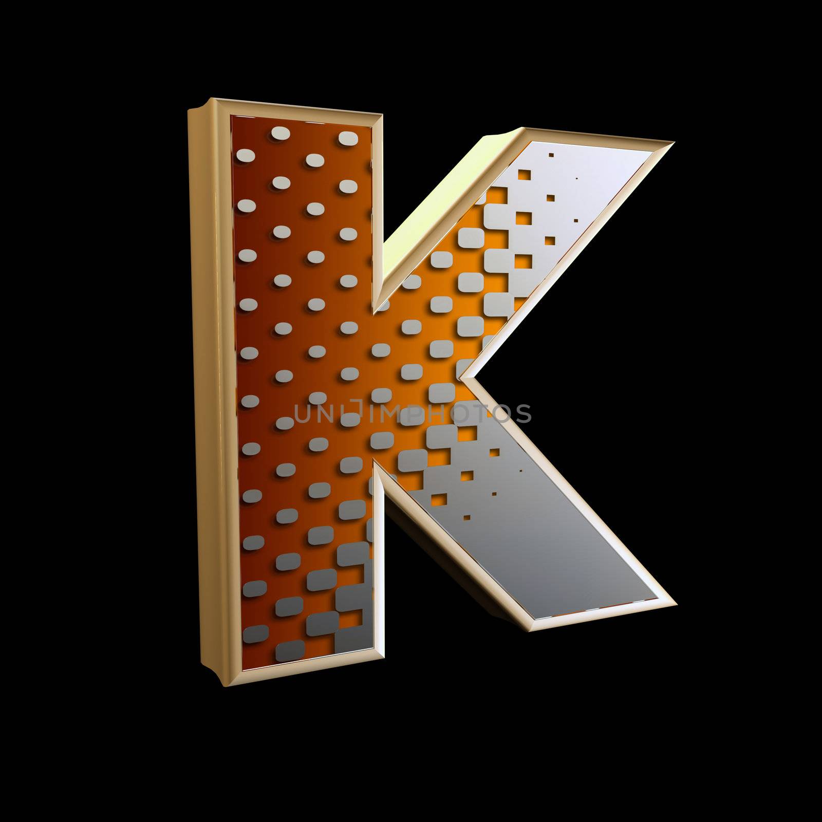 3d abstract letter with modern halftone pattern - K