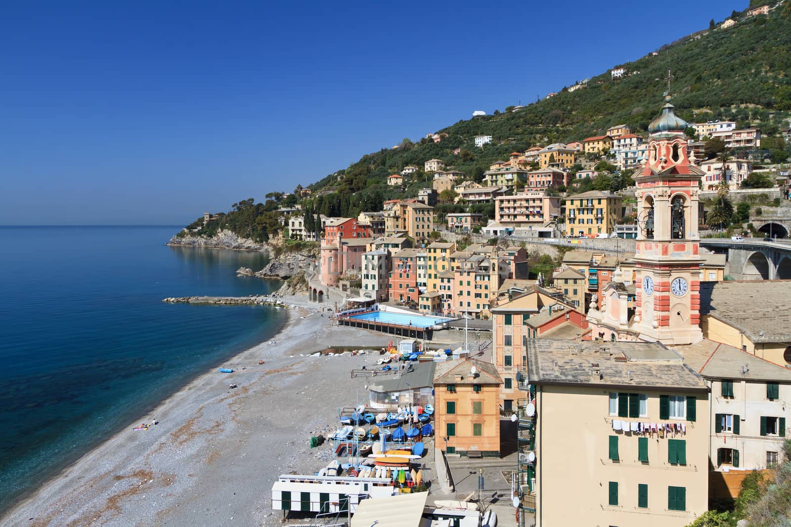 off season view of Sori, small town in Liguria, Italy