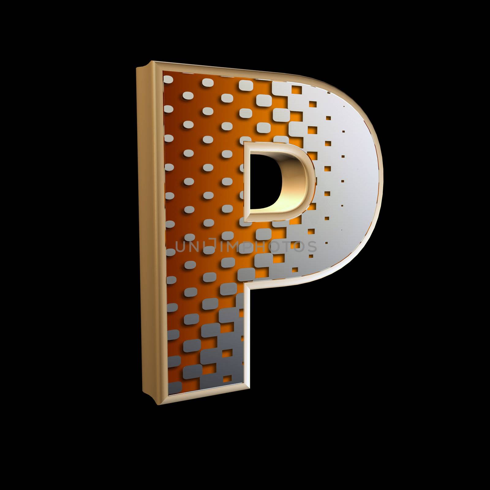 3d abstract letter with modern halftone pattern - P