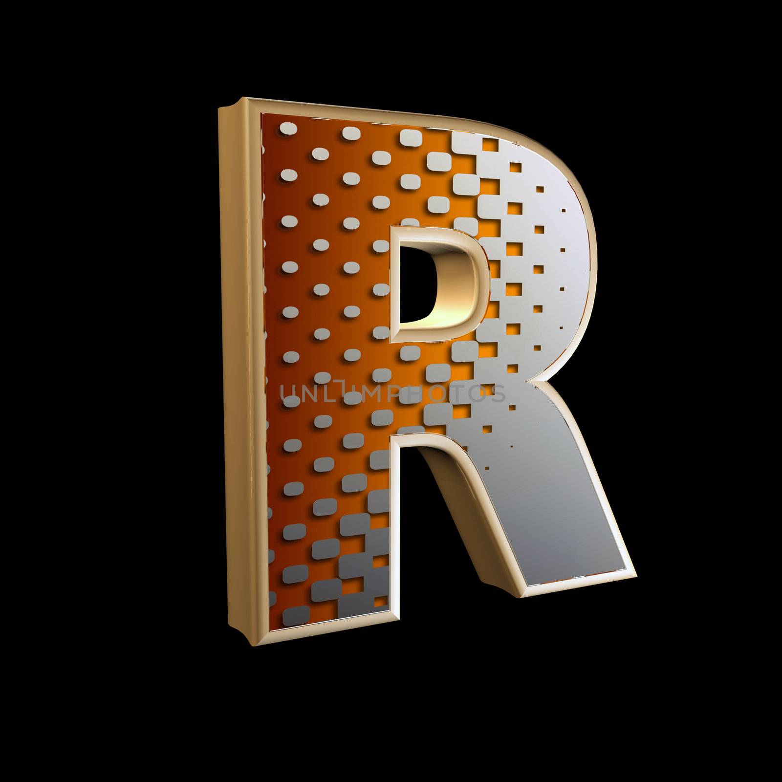 3d abstract letter with modern halftone pattern - R by chrisroll