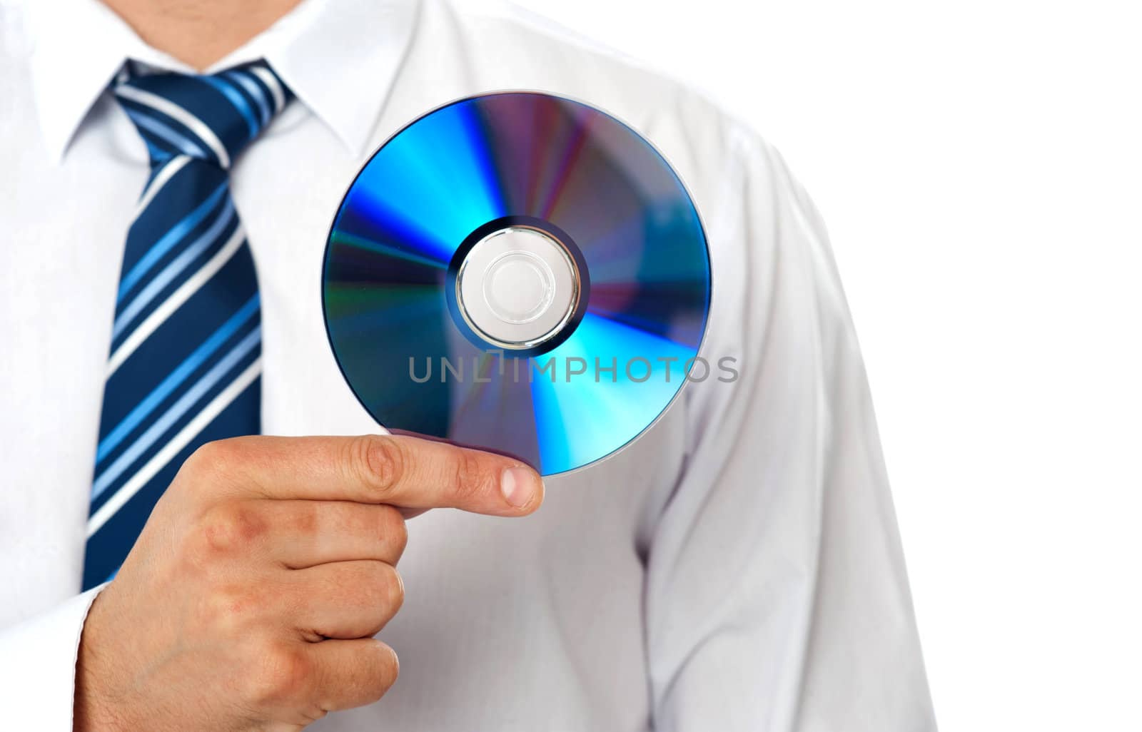 Closeup of a man holding compact disc by stockyimages