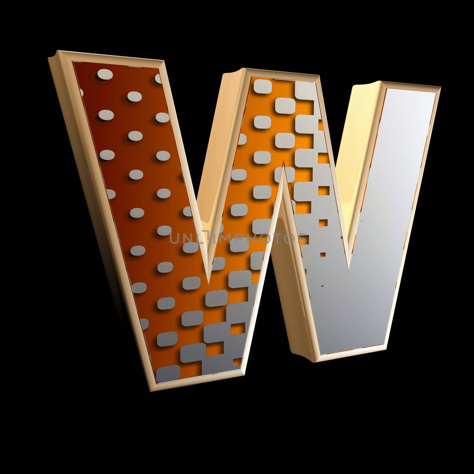 3d abstract letter with modern halftone pattern - W