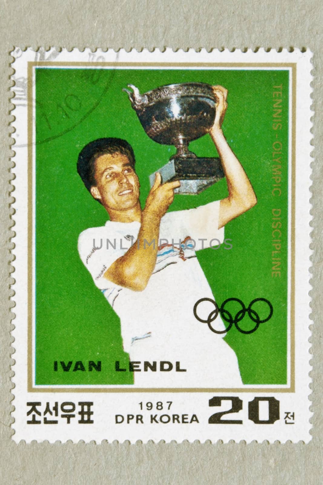 DPR KOREA CIRCA 1987: stamp printed by DPR KOREA, shows IVAN LENDL, tennis winner. CIRCA 1987