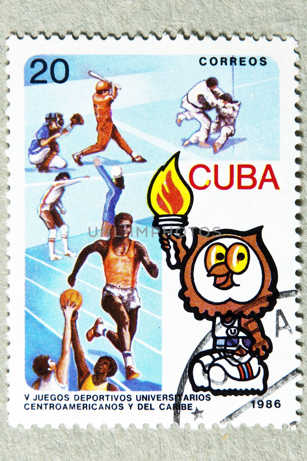 CUBA CIRCA 1986: stamp printed by CUBA, shows sports games baseball, wrestling, basketball, volleyball, athletics, CIRCA 1986