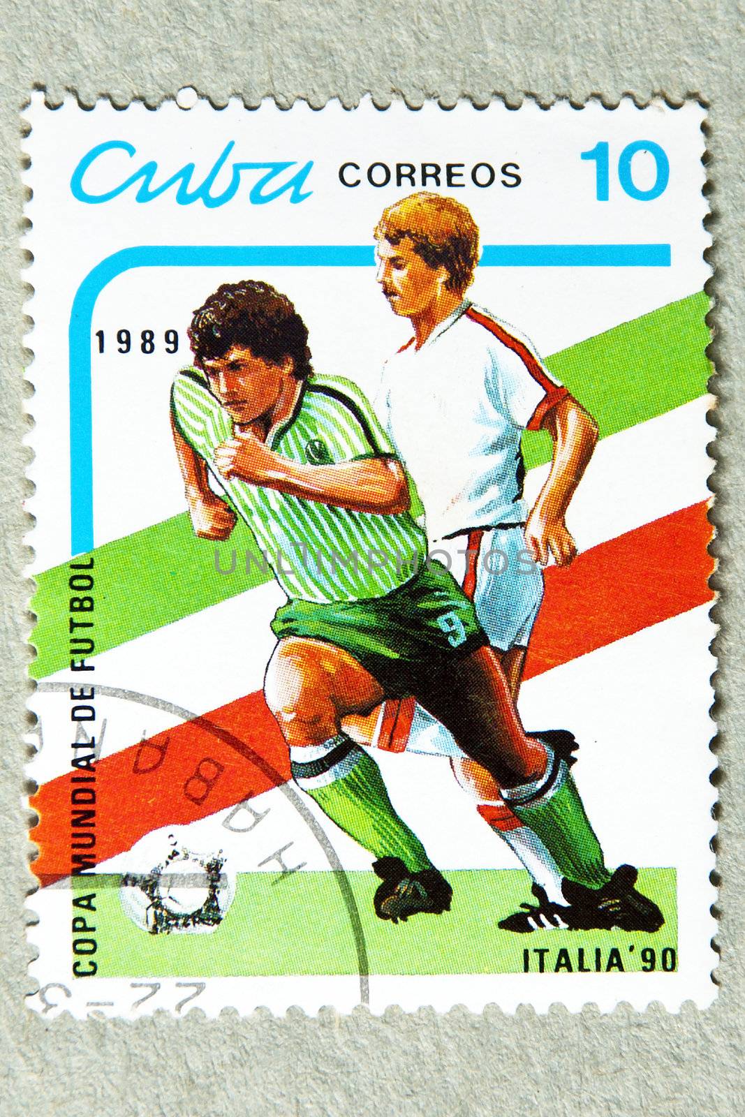 CUBA CIRCA 1989: stamp printed by CUBA, shows Football World Cup Italy, CIRCA 1989