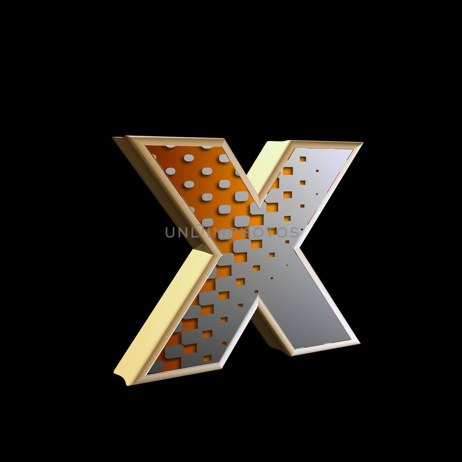 abstract 3d letter with halftone texture - x