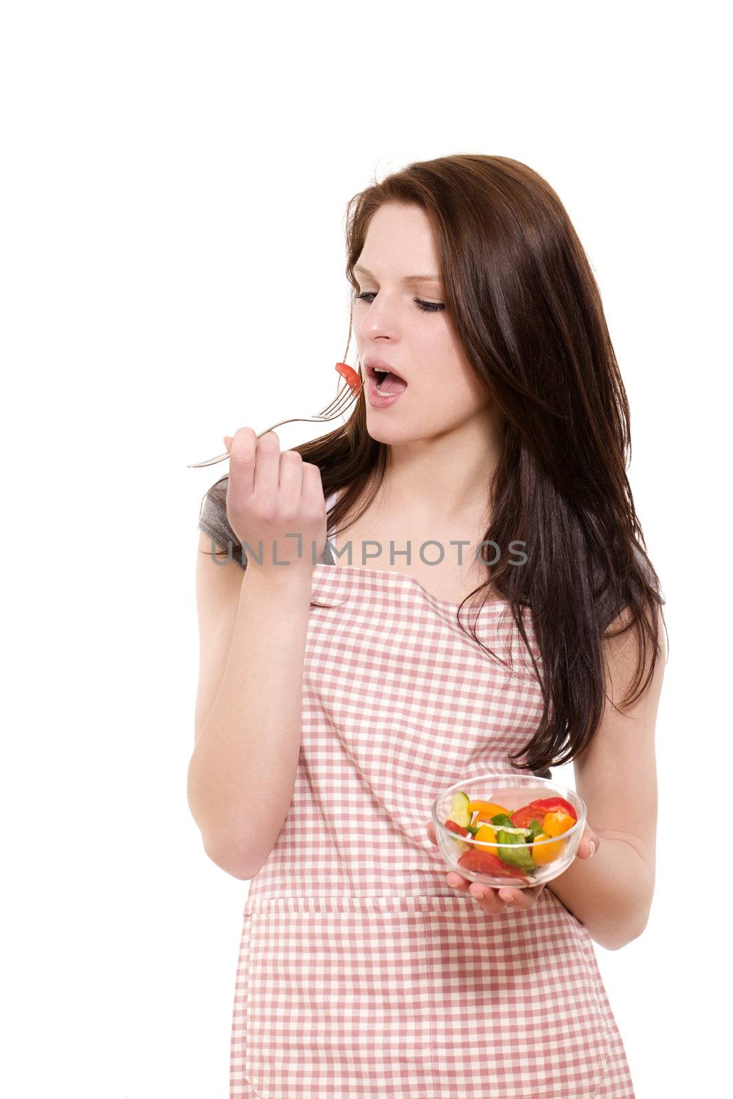 young woman eating salad by RobStark