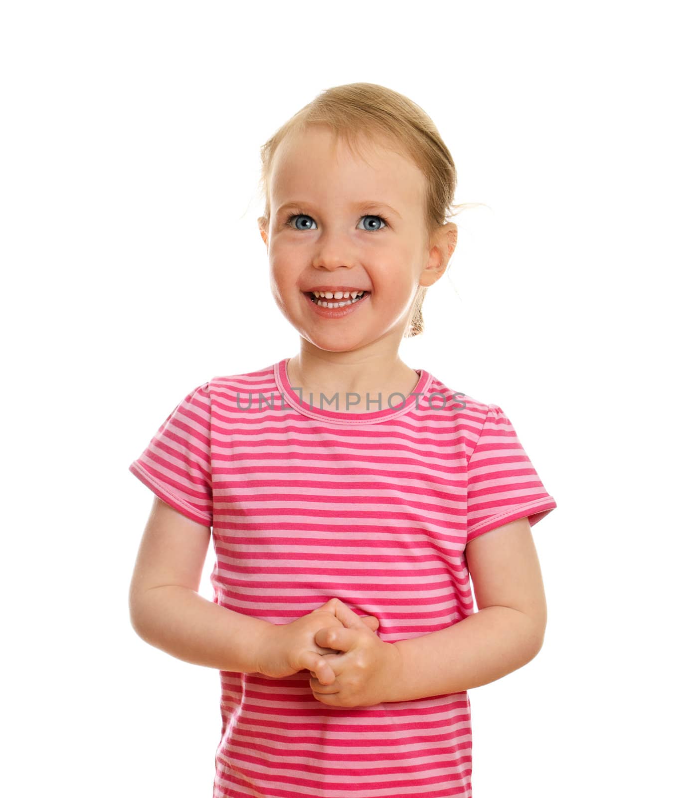 Smiling little girl portrait isolated on white background