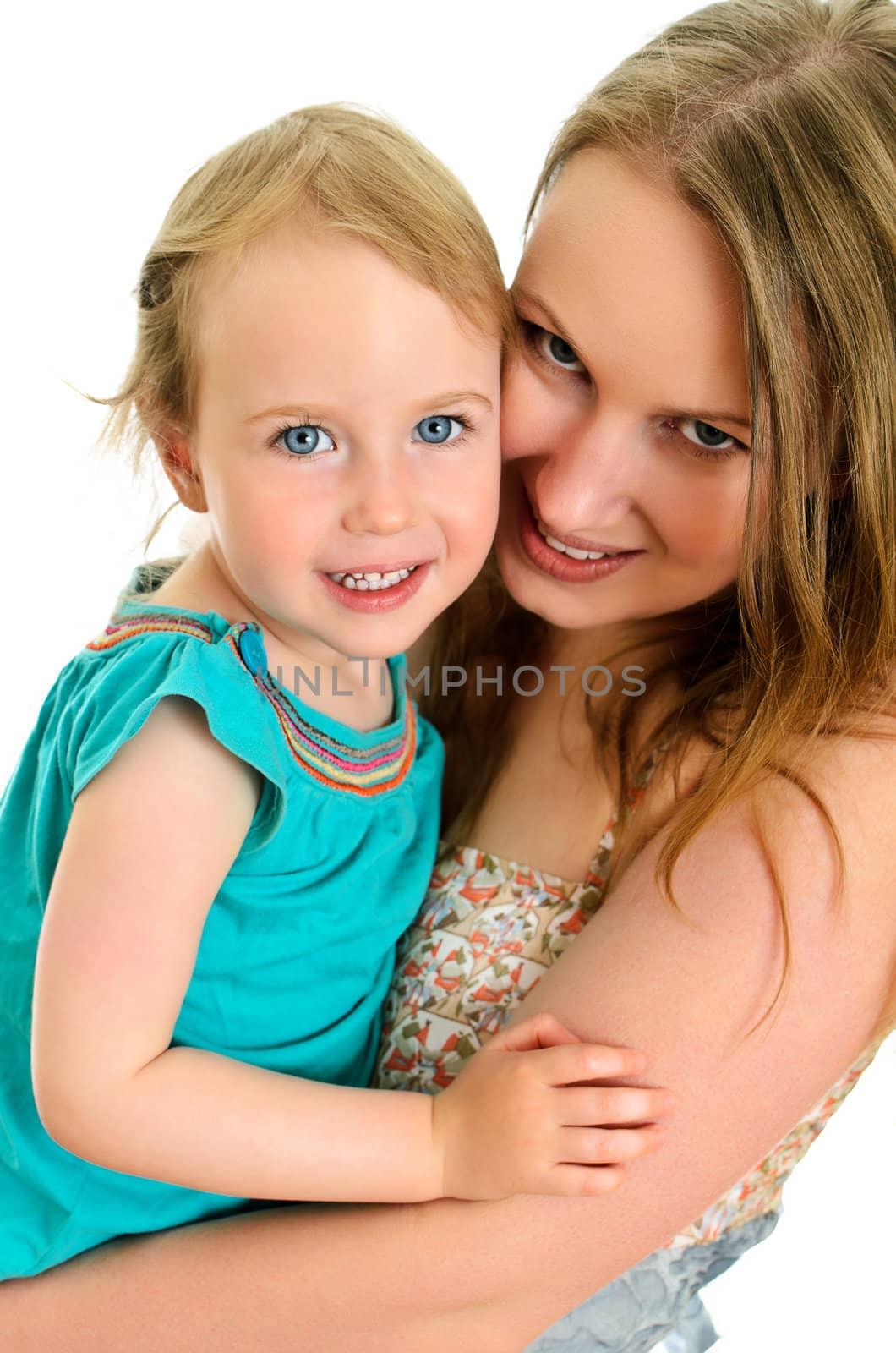 Family: Happy mother and daughter, isolated on white