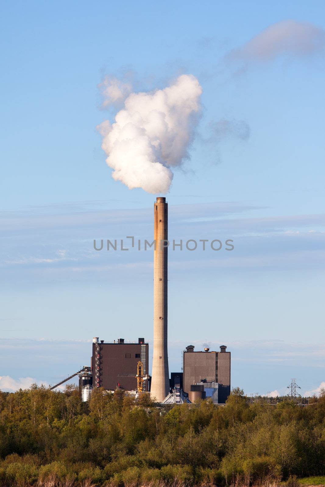 View of Smoking Chimney Power Plant